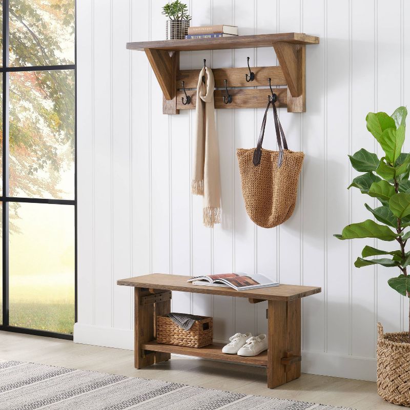 40&#34; Bethel Acacia Wood Bench and Coat Hook with Shelf Natural - Alaterre Furniture, 2 of 17