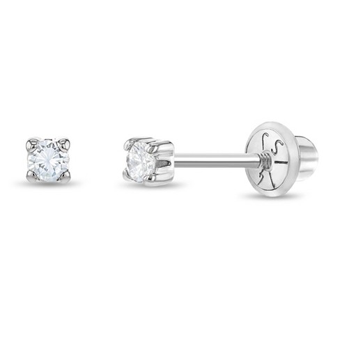 Pretty Screw-Back Diamond Stud Earrings 14K White Gold