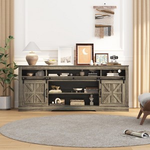 TV Stand for 70", Entertainment Center w/Storage Cabinets & Sliding Barn Doors, Modern Media TV Console Table w/Charging Station for Bedroom - 1 of 4