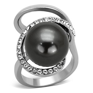Slickblue Stylish Women's Ring – Gray Synthetic Pearl, Polished Stainless Steel, No Plating, size 5-10 - 1 of 4