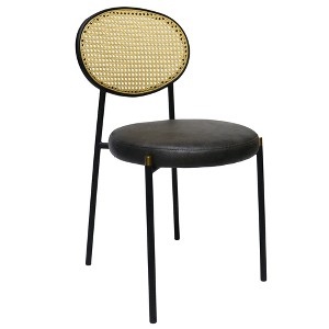 LeisureMod Euston Modern Dining Chair – Wicker Back & Velvet/Leather Seat, Perfect for Dining Rooms and Kitchens - 1 of 4
