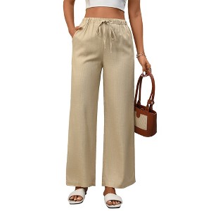 chinese dress ladies midelxp Women's Beige Linen Palazzo Pants, Wide Leg, High Waist, Elastic  Waist, Comfy Work Pants, S, M, L, XL at Amazon Women's Clothing store