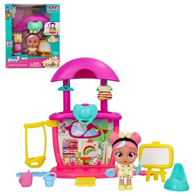 Cry Babies PlayTime Maddy's Playroom Mini Playset with 15 accessories and 3.5" Doll for Kids 4 and up