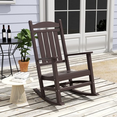 Dark Brown Poly Lumber 3-Piece Outdoor Rocking Chair Set with Round Side Table