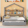 Classic Twin/Full Size Wood House Bed with Twin Trundle Bed, Guardrails and Shelves 4N - ModernLuxe - image 2 of 4