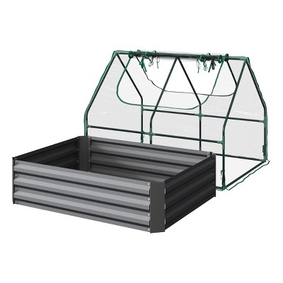Galvanized Steel Raised Garden Bed with Removable PVC Greenhouse