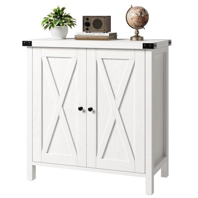 Farmhouse Storage Cabinet with Doors and Adjustable Shelves, 30" Rustic Oak Buffet Sideboard