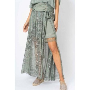 Women's Palm Leaf Print Long Skirt - Look Mode USA - 1 of 2