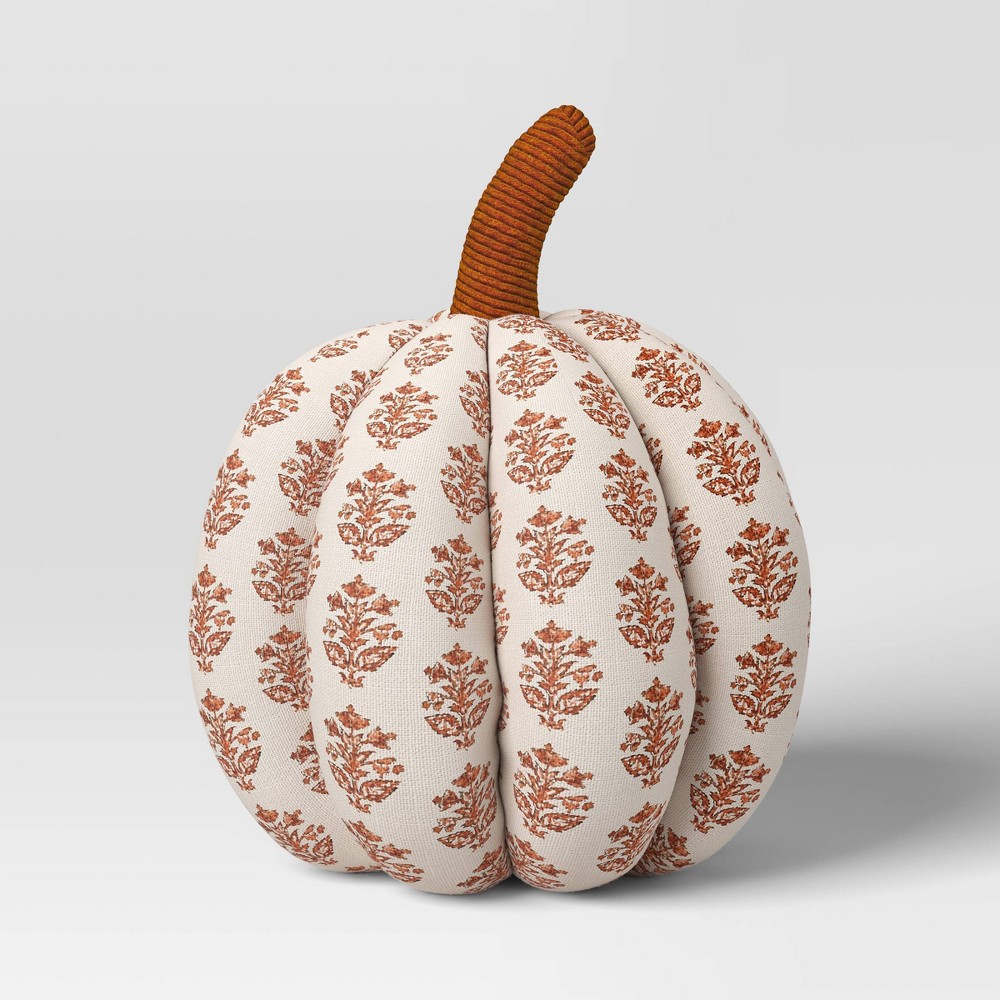 Photos - Pillow Block Print Shaped Pumpkin Throw  Neutral/Orange - Threshold™