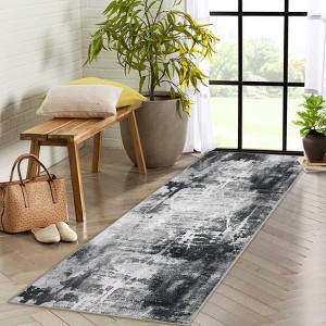 Boho Area Rug 2' x 6' Gray, Washable Bedroom Rug with Non-Slip Backing, Low Pile Floral Carpet Runner for Bedroom, Entryway, Living Room Decor - 1 of 4