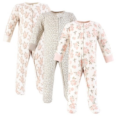 Hudson Baby Girls Cotton Sleep and Play, Pink Taupe Florals