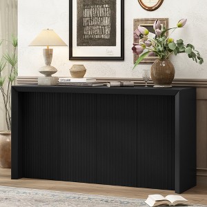 Acacia Wood Veneer Wavy Design Entryway Table with Minimalist Style - 1 of 4