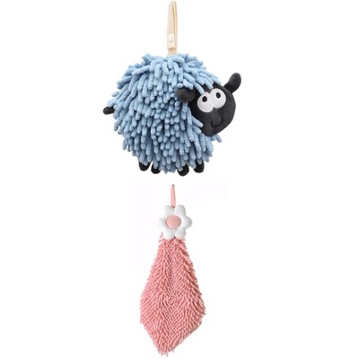 REGALWOVEN Flower and Sheep Shape Absorbent Fast Drying Chenille Hand Towels with Hanging Loop 6" x 15"/7" x 7" 2 Packs