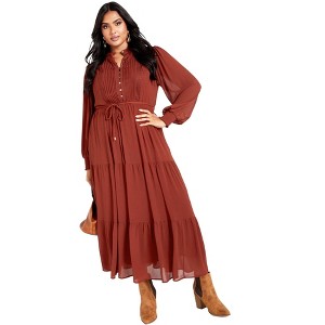 Avenue Women's Plus Size Jasmine Long Sleeve Tiered Maxi Dress - 1 of 4