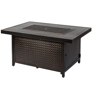 Fire Sense 48” Weyland Hammered Aluminum Gas Fire Pit 55,000 BTU Multi-Functional - Protective Cover and Clear Fire Glass - Rectangle - Bronze Finish - 1 of 4