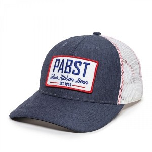 Adult Pabst Blue Ribbon Beer Est. 1844 Logo Patch Trucker Mesh Snapback Hat - 1 of 4