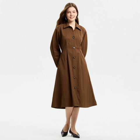 Женские платья A New Day Women's Long Sleeve Button-Front Pleated Midi Shirt Dress - A New Day™ Brown M