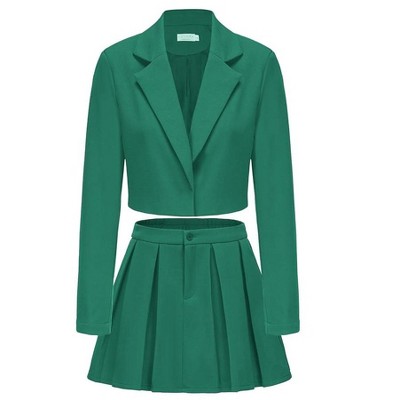 EXLURA Women's Business Casual Blazer Suit Sets and Pleated Mini Skirt 2 Piece Outfits Trendy Long Sleeve Y2K Clothes 2025