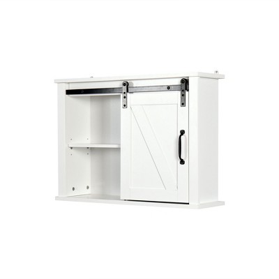 Lirago,27.16"L*7.8"W*19.68"H,White Barn Door Wall Cabinet with 2 Adjustable Shelves - Rustic Bathroom Storage & Decor