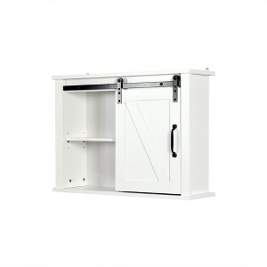 Lirago White Barn Door Wall Cabinet with 2 Adjustable Shelves-Rustic Bathroom Storage and Decor 27.16"Lx7.8"Wx19.68"H - 1 of 4
