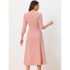 INSPIRE CHIC Women's Elegant Split Neck Side Zipper Pockets 3/4 Sleeve Work A-Line Dress - 4 of 4
