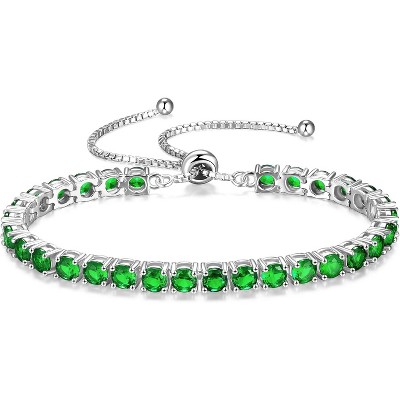 Sterling Silver Tennis Bracelet with Birthstone, Adjustable Bolo Chain Fine Jewelry, Anniversary Birthday Gift for Women