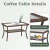 Buenhomino Outdoor Coffee Table with Storage Wicker Patio Coffee Table, Tempered Glass Top Coffee Table for Patio Outside Balcony Porch Deck - 4 of 4
