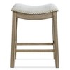 ROME + OAK Parker 26 Inch Counter Stool, Backless Saddle Kitchen Barstool in Reclaimed Oak Finish with Ash Grey Fabric Upholstery Cushion Seat - 3 of 4
