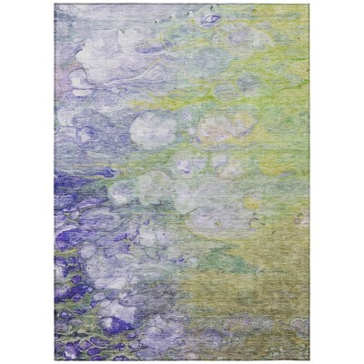 Artichoke Green Purple And Lilac Abstract Washable Indoor Outdoor Area Rug
