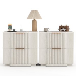 Brafab Fluted Nightstand with 20W Fast Charging Station,Bedside Tables with 2 Storage Drawers & Curved Base, Large End Tables for Bedroom,white - 1 of 4