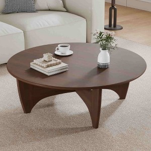 Lirago Round Wood Coffee Table with Batman Crossed Legs 38x38 Walnut - 1 of 4