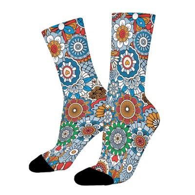 Floral Designs Women Printed Crew Socks Funny Funky Socks Soft Polyester Novelty Gifts for Artists Men
