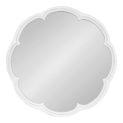 Maren 26" Distressed White Round Wooden Scallop Vanity Mirror