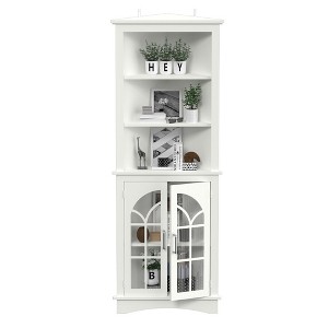 Corner Storage Cabinet, 63.3" Tall Freestanding 5-Tier Corner Display Cabinet With Doors And Adjustable Shelves For Living Room Dining Room Office - 1 of 4