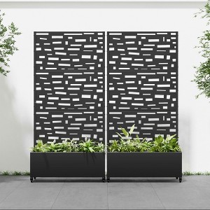 MAYEERTY Planter Box with Trellis Iron Black Gerald Wide Edge Street Style 47x47x16in 3-Piece Set - 1 of 4