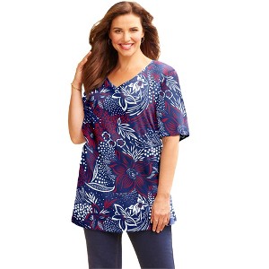 Catherines Women's Plus Size Easy Fit Short Sleeve V-Neck Tunic - 1 of 4