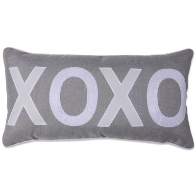 13"x25" Oversize Indoor 'XOXO' Valentines Lumbar Throw Pillow Gray - Pillow Perfect