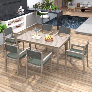 Whisen Outdoor Dining Set Patio Dining table and Chairs with Rattan Backrest and Removable Cushions - White Washed - 1 of 4