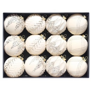 12PCS Multiple Colors Flocked Christmas Ornaments Set, 3.15 in Velvet Christmas Decorations Painted Shatterproof Plastic Balls - 1 of 4