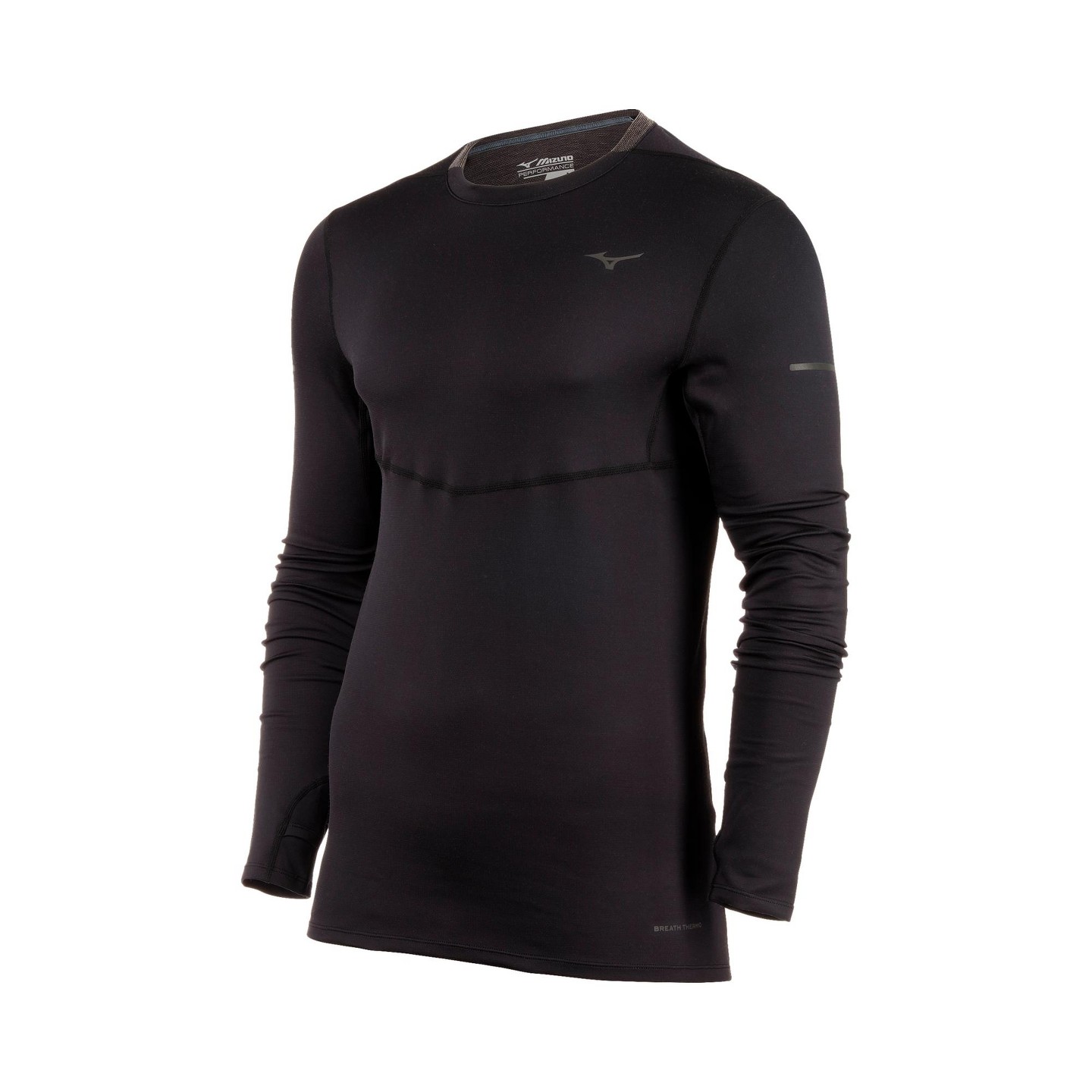 Mizuno Men's Breath Thermo® Long Sleeve, Medium, Black, цвет: Чёрный — фото 1