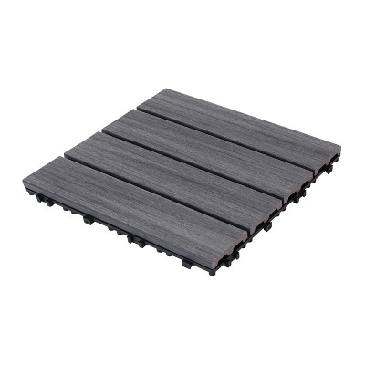 GlasFlength Carpet Tiles 11 Pack 11.8" WPC Interlocking Deck Tiles, Wood-Look Flooring for Patio Poolside Balcony Backyard, Ash, 11.8"*11.8"*0.8"