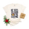 S.W.Smiley He Sees You When You're Sleeping - Women's Garment Dyed Graphic T-Shirt - 3 of 4