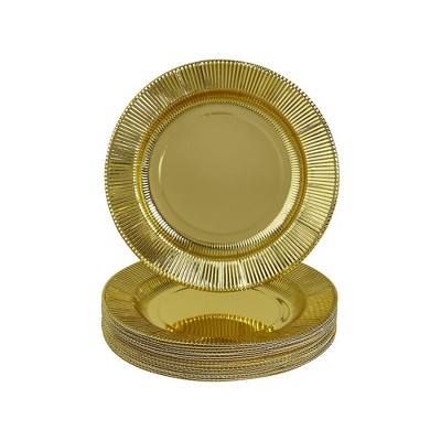 Silver Spoons Heavy Duty Disposable Plates - Paper Plates - Metallic Party Plates - Ruffled Collection