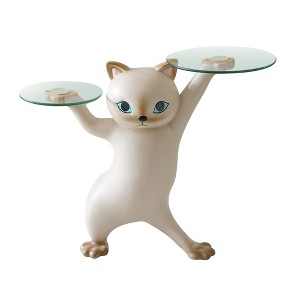 EUREKA ERGONOMIC,23"H, Enchanting Cat Side Table,23.87"W x 7.87"D x 19.69"H,Glass Tray - 1 of 4