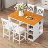5 Piece Farmhouse Dining Table Set,Wood Counter Height Dining Table and 4 Chairs Set,Kitchen Dining Set with 3 Tier Storage Shelves-Coolbibila - 2 of 4