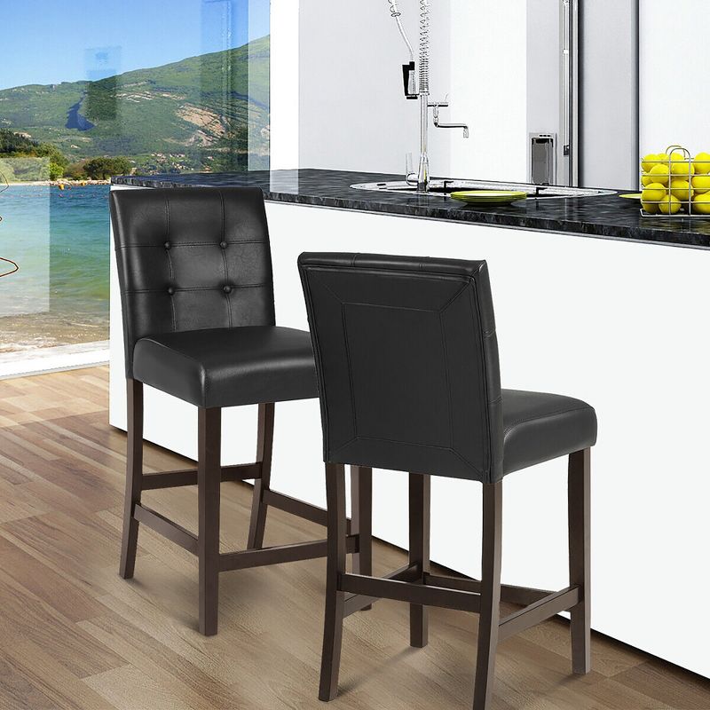 Tangkula Set of 4 Bar Stools 25inch Counter Height Barstool Pub Chair Rubber Wood Black, 4 of 11