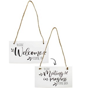 Darware Meeting in Progress / Do Not Disturb Wood Sign, Reversible Home and Office Meeting Door Hanger - 1 of 4