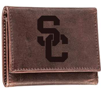 Evergreen NCAA USC Trojans Brown Leather Trifold Wallet Officially Licensed with Gift Box