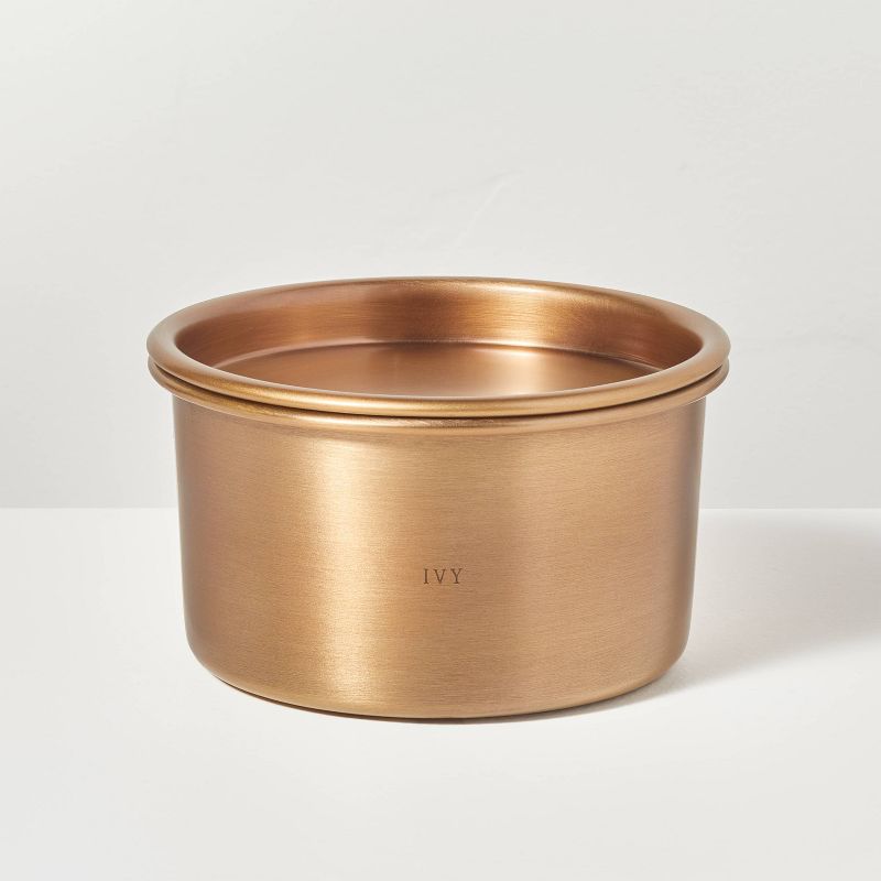 Lidded Metal Ivy 4-Wick Jar Candle Brass Finish 20oz - Hearth &#38; Hand&#8482; with Magnolia, 1 of 5