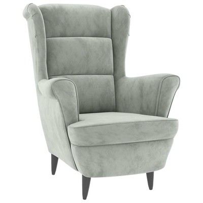 vidaXL Armchair Wingback Sofa Chair Living Room Upholstered Side Chair Velvet - Light Gray Without Footrest